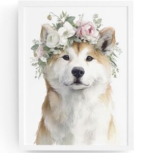 Watercolor Akita Dog Portrait Wall Art Print, Unframed - Majestic Canine Charm